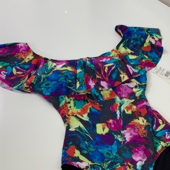 Envya swimwear off the shoulder ruffle one piece multi color swimsuit size L NWT - Picture 5 of 16
